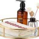 ELLDOO Gold Round Glass Decorative Tray, 9.9inch Metal Mirrored Jewelry Tray, Makeup Perfume Organizer for Bathroom Sink Vanity Dresser