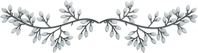 Hotop 2 Pieces Metal Tree Leaf Wall Decor Vine Olive Branch Leaf Wall Art Wrought Iron Scroll Sculptures Above the Bed, Living Room, Outdoor Decoration(Classic Style,White Color)