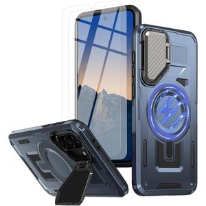for Samsung Galaxy A36 5G Phone Case Built in Lens Protector [Compatible with Magsafe] [15 FT Military Grade Drop Protection] with 2X Tempered Glass Screen Protector Shockproof Case(Blue)
