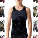 Exxact Sports Sublimated Adult & Youth Wrestling Singlet - Premium Powerlifting Singlet for Men & Boys, Unisex Singlets (Black Panther)