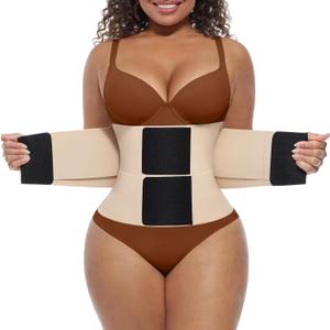 FeelinGirl Waist Trainer Workout Waist Cincher Trimmer Belt Tummy Control Body Shaper Triple Wrap Women and Men (X-Large, Skin)