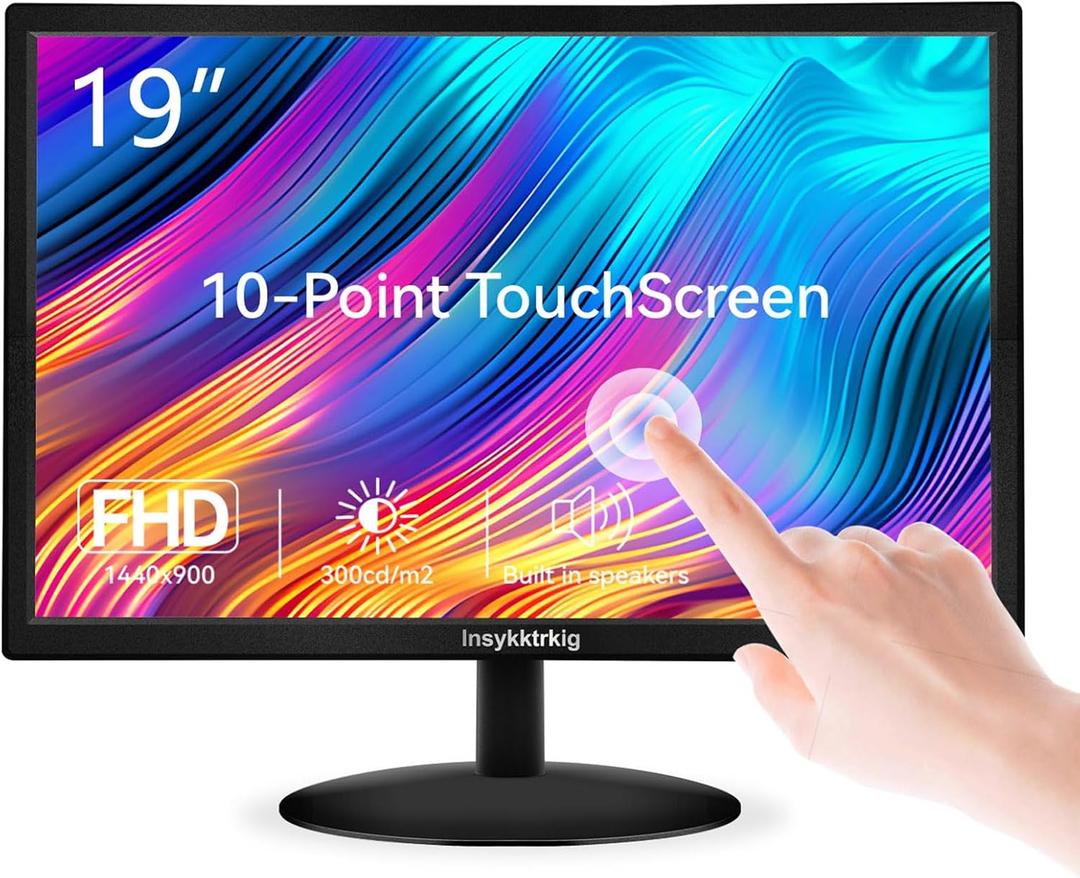 Touchscreen Monitor 19" FHD 1440x900 Multi-Touch Screen HDMI VGA Type-B Dual Speakers,60Hz,VESA,Wide Viewing Angle 170,Brightness 300cd/m,Tilt Adjust,PC Office Desktop Business Computer Display