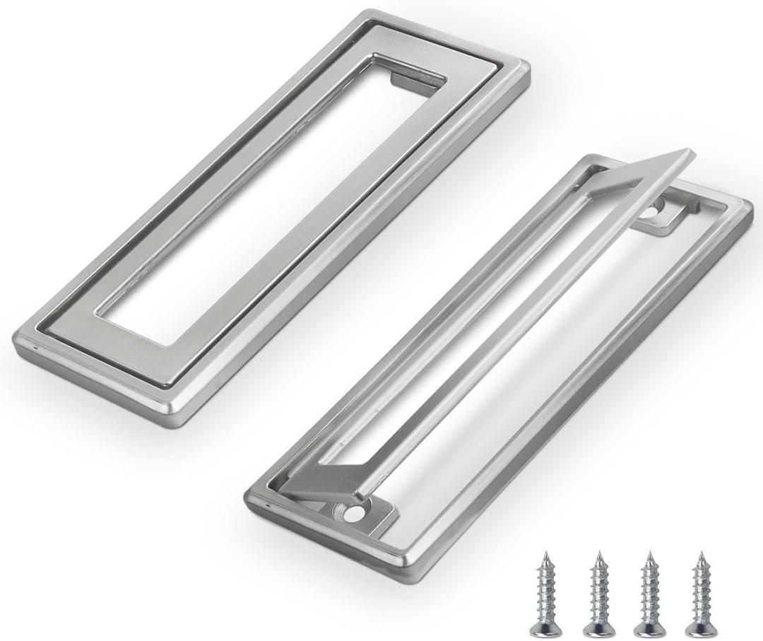 2Pcs 4.41" L x 1.65" W Square Recessed Flush Door Pull, Handles for Cabinets and Drawers Zinc Alloy, Metal Trap Door Recessed Pull Handles Flat, Square Hatch Pull Handle for Cupboard