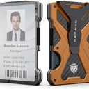 Minimalist Wallet for Men- Slim Aluminum Metal Money Clip Wallet with Clear ID Card Holder, Carbon Fiber Wallet, RFID Blocking,Holds up 15 Cards with Cash Clip,Ultra-Thin Tactical Wallet- Orange