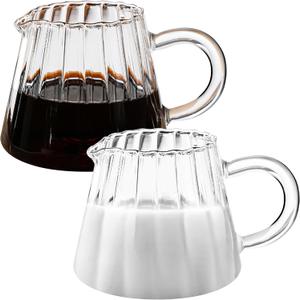 Loscarol 2 Pcs Small Glass Pitcher - Elegant Wave Shaped Creamer Pitcher for Coffee, Milk, Tea, 6 oz Milk Frothing Cup Creamer Jug for Kitchen (Clear)