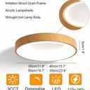 Round Close to Ceiling Lighting Modern LED Fixtures Minimalist Flush Mount Faux Wood Grain Ceiling Lights Beige Wood Grain Design Dimmable Ceiling Lamp for Bedroom, Hallway, Dining Room, 60CM
