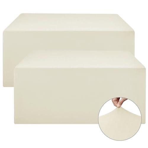 Nasitos Spandex Fitted Table Clothes, 2 Pack - 48 x 24 Inch - Beige Rectangle Tablecloths for 4 Foot Tables, Fabric Cover Protector for Folding, Parties, Craft Show, Trade Show