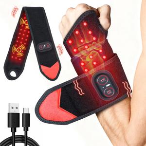 Red Light Therapy for Wrist Hands Wrap, Cordless Infrared Heating Pad with Vibration for Body, Arm, Knee, Foot, Wearable Heated Wrist Massager Brace, 660nm/850nm (Black)