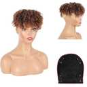Afro Kinky Curly Toppers for Women - Synthetic Ombre Brown Top Hair Pieces Clip on With Bangs, Convertible Toupee & Tooper for Thinning Hair, Short Curly, 30#