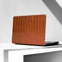 KEROM Compatible with Crocodile MacBook Air 14 Inch Case 2025-2022 M4 M3 M2 A3240 A3113 A2681, Textured Elegant Luxury Aligator Skin Snakeskin PU Leather Hardshell Case & Keyboard Cover, Brown