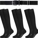 Haysandy Baseball or Softball Sock and Belt Combo Set 3 Football Baseball Socks with Softball Belt for Youth Boys Kids (Black)