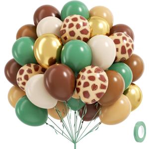 60pcs Safari Balloons, Sage Green Coffee Brown Light Brown Nude Sand White Metallic Gold Balloons for Woodland Jungle Theme Brithday Baby Shower Decorations