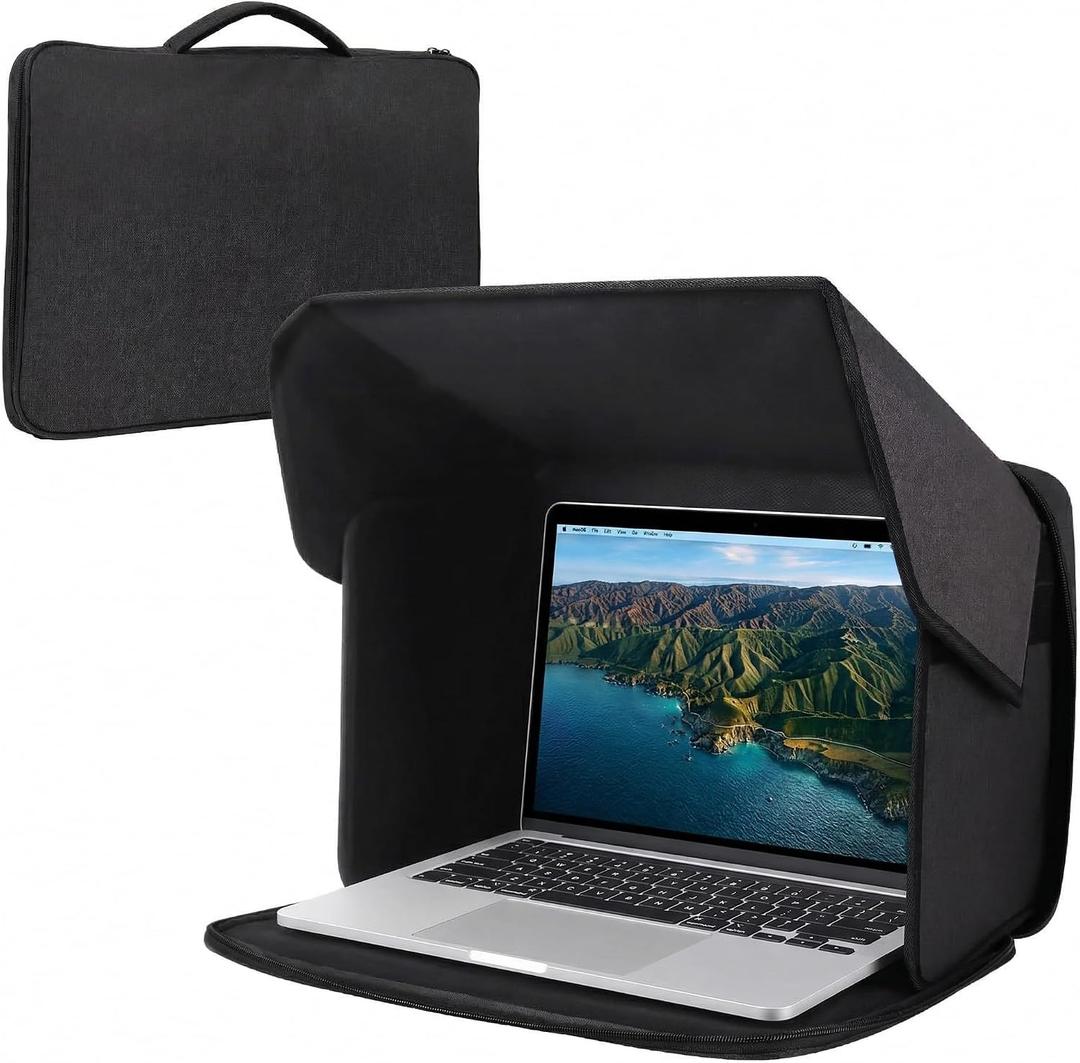 Laptop Sun Shade & Privacy Hood, Laptop Carrying Case for Outdoor Use, Adjustable Viewing Angle Sunshield for 13-16 inch Laptops, Portable Computer Sunshade Cover - Black (Patent Pending)