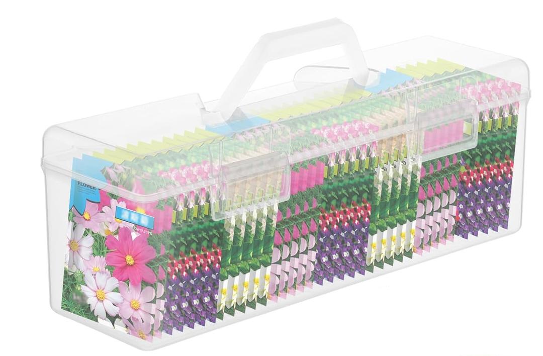 Seed Packet Organizer Box,Clear Seed Saving Box,Plastic Portable Seed Packet Storage Box,Seed Storage Organizer Box,Seed Packet Container with Lid,Seed Envelope Storage Box(14 x 4.1 x 5)