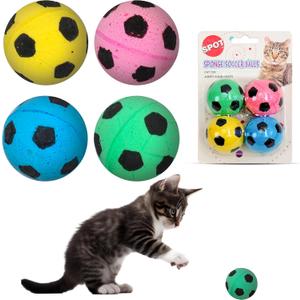 SPOT Sponge Soccer Ball Cat Toys - Interactive and Colorful Plush Toy, Fun for Cats and Kittens to Bat and Chase, Keep Cats Entertained - 1.5" Assorted 4- Pack