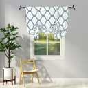 Melodieux Moroccan Thermal Insulated Tie Up Shade Room Darkening Blackout Rod Pocket Curtain for Small Window, 42 by 63 Inch, Off White/Dusty Teal (1 Panel)