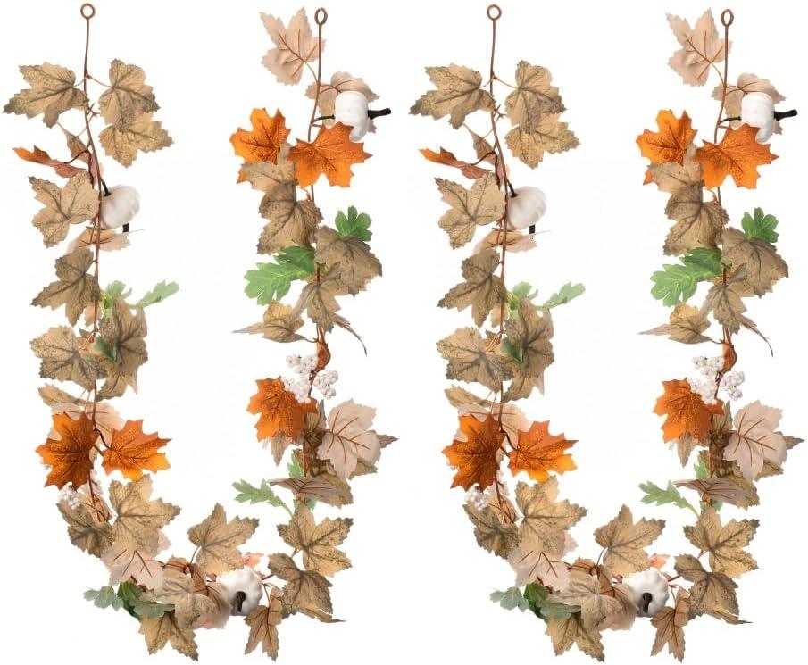 SUQ I OME Fall Maple Leaf with Pumpkin Garlands forHalloween Thanksgiving Day Party Art Decor (6 feet-2 pack)