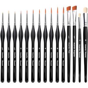 15 Pcs Miniature Brush Dry Brushes, Detail Paint Brushes for Acrylic Oil Watercolor Supplies, Miniature Models & Craft Painting with Triangular Handles (Black)