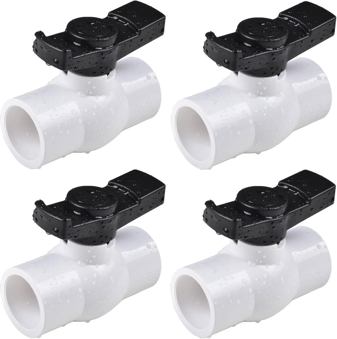 (4 Pcs) 1" PVC Ball Valve, Shut-Off PVC Ball Valve Socket with Upgrade Easy-Turn Handle for SCH40 Pipe-Suitable for Swimming Pool, Water Project & Irrigation System, Rated at 150 PSI