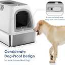 Stainless Steel Top Entry Litter Box with Dog-Proof, Hooded Stainless Steel Litter Box with Filter Lid & Scoop for Low Tracking, Enclosed Cat Litter Boxes for Anti-Leakage Metal Litter Pan