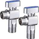 2 Packs of SUBMARINE Brass Shut Off Valve for Kitchen and Bathroom, 1/4 Turn Angle Stop Valve, 1/2'' Inlet and Outlet Caliber with 3/8'' Adapter Hot and Cold Water (Blue)