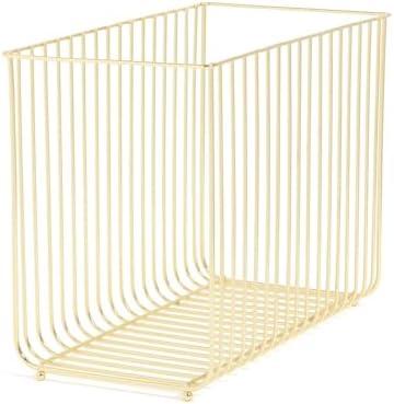 Bent Wire Hanging File Basket 9.2 x 12.4 x 6.1 Inch, Gold Metal Organizer with Handle – Wall Mountable or Freestanding Desk File Holder for Letter Size Hanging Files