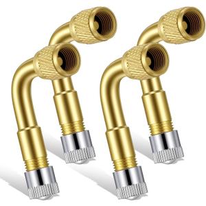 4Pcs Tire Valve Stem Extender - 90 Degree Brass Tire Valve Extension Adapter for Bicycles Passenger Cars Motorcycles RV Trailers