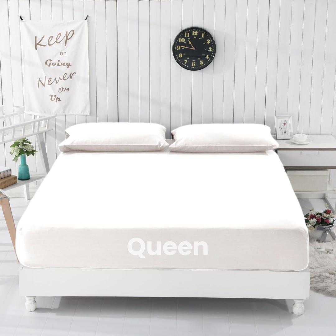 GLUYOHEY Grounding Fitted Sheets, Queen Size, 90% Organic Cotton + 10% Pure Silver Fiber, Earthing Bed Sheet with Connect Cord, Conductive Grounding Sheet for Better Sleep, Off White (Queen - 60"x80"x13")