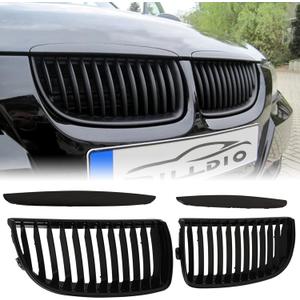 E90 Grille - Black Kidney Single slats Grill Compatible With 2005-2008 BMW 3 series E90 320i 325i 325xi 330i 323i 328i 328xi 335i 335xi,ABS Gloss Black Kidney Grill