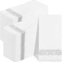 200 PCS Silver Napkins Disposable Hand Towels, Soft and Absorbent Linen Feel Dinner Napkins, White and Silver Paper Napkins, Elegant Decorative Paper Guest Towels for Bathroom Kitchen Wedding Party