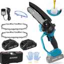 Cordless Power Chainsaw6-Inch Mini Chainsaw, 21V Electric Chainsaw with Safety Lock and Strong Motor for Tree Branches, Courtyard, Household and Garden