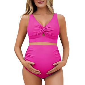 Summer Mae Twist Maternity Bikini Two Piece Pregnancy Swimsuits Cutout Bathing Suit High Waisted Ruched Swimwear, Size 10