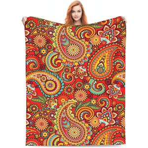 Oriental Paisley Swirls Flowers Blanket Soft Throw Blanket for Couch Bed Sofa Decor Cozy Flannel Fuzzy Blanket Plush Throw Blankets for Women Men Gifts Travel Blanket for All Seasons 60"x50"