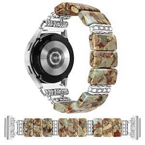 Natural Stone Bracelet Beaded Band Women 20mm Compatible with Samsung Galaxy Watch 7/6/5/4/Active 2/4 Classic/6 Classic/5 Pro/FE 40mm 42mm 43mm 44mm 45mm 46mm 47mm Boho Elastic Western Vintage Strap (A1 Mix Color)
