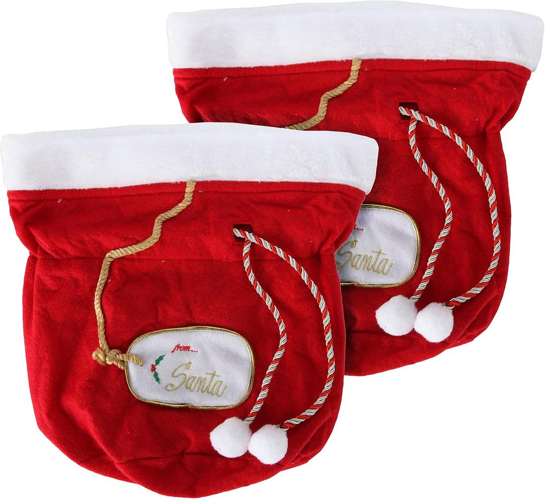 Christmas Gift Bags, Santa Gift Bags, Set of 2 Santa Bags, Fabric Gift Bags, Large Gift Bags, Reusable Christmas Bags, Christmas Gift Bag Set, Red Gift Bags,2 Count(Pack of 1)