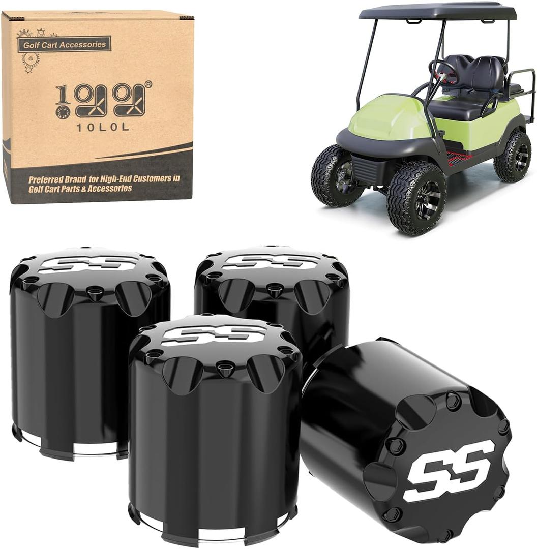 10L0L Universal Golf Cart SS Wheel Center Cap Cover for EZGO, Club Car, Yamaha, 4 PCS (Black)