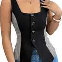 SOLY HUX Women's Color Block Button Down Tank Tops Square Neck Sleeveless Fitted Work Office Tops