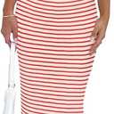 2 Piece Skirt Sets for Women Summer, Floral Sleeveless Tube Top Bodycon Maxi Skirts Y2k Vacation Going Out Outfits (Medium, Red Striped)