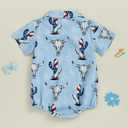 Baby Boy 4th of July Outfit American Flag/Popsicle/Cactus Dress Shirt Bodysuit Lapel Button Short Sleeve Romper (3-6 Months, Light Blue)