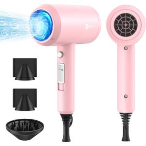 Slopehill Ionic Hair Dryer, Powerful 1800W Fast Drying Low Noise Blow Dryer with 2 Concentrator Nozzle 1 Diffuser Attachments for Home Salon Travel (Pink)