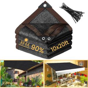 winemana 90% Black Shade Cloth, 10 x 20 FT Durable Mesh Tarp with Grommets, Resistant Garden Sun Shade Netting with Taped Edge for Plant Cover, Greenhouse, Patio, Tomatoes, Chicken Coop, Barn Kennel
