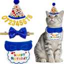 4PCS Blue Cat Birthday Party Supplies for Kitten Bandana Hat Number Decorations Pet Birthday Outfit Kit