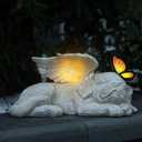 WONDER GARDEN Sleeping Dog Angel Statue with Solar Light - Pet Memorial Stone, in Memory of Dog, Marker Tribute Statues, Resin Guardian Angels, Bereavement Gift (Puppy)