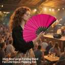 Large Folding Hand Fan, Nylon-Cloth Vintage Retro Fabric Fans, Glitter Bamboo Ribs Chinese Kung Fu Tai Chi Hand Fan for Women, Festival, Dance, Gift, Performance, Decorations