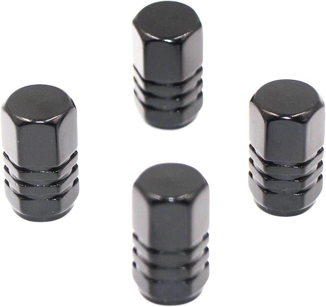 6 x Accretion Car Tire Valve Stem Caps, 4pcs Air Caps Cover, Hexagon ShapeUniversal for Cars, SUVs, Bike, Trucks and Motorcycles-Black