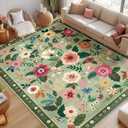 RELEANY Floral Nursery 9x12 Area Rugs Washable Print Boho Cute Carpet Non Slip Flower Low Pile for Living Room Kids Girls Playroom Bedroom Kitchen Office Farmhouse-Light Green