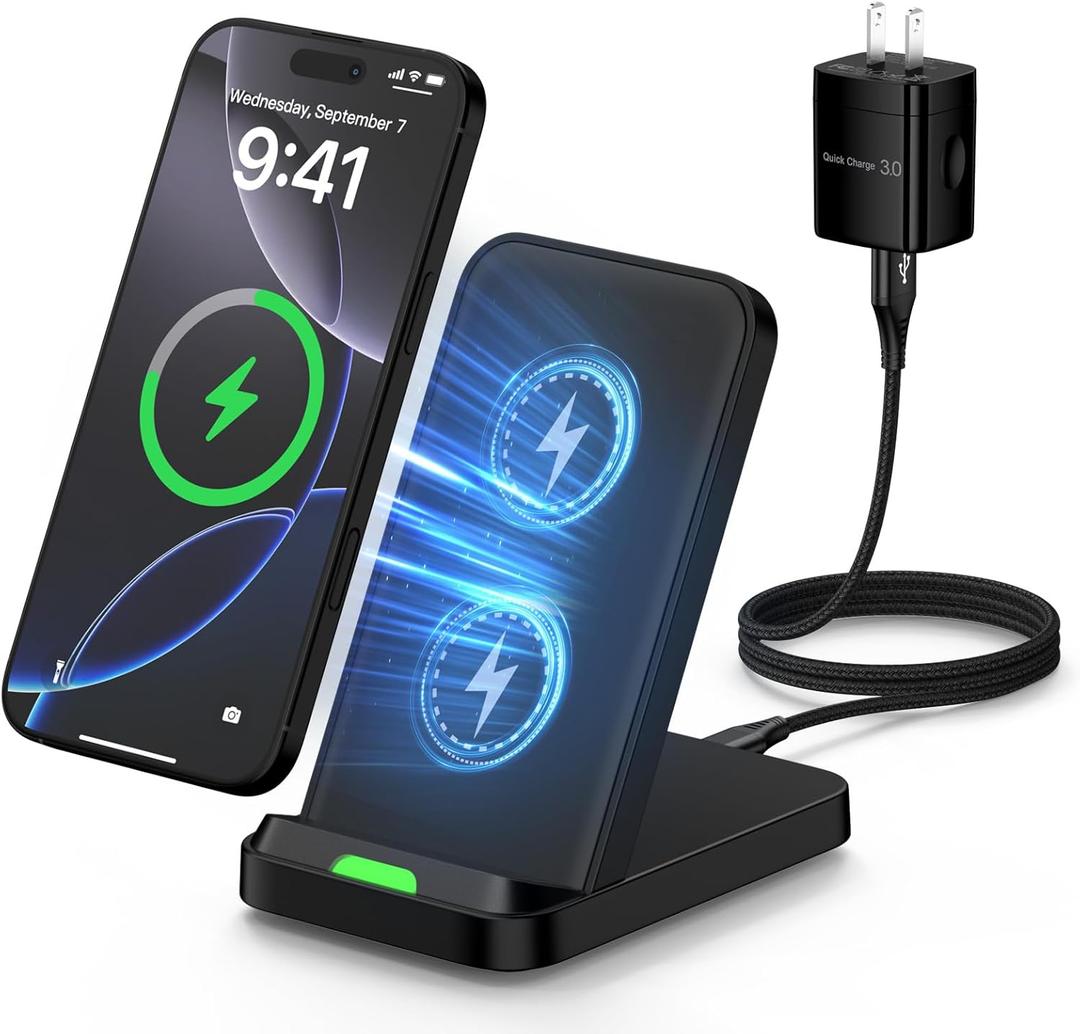 Wireless Charger Stand for Samsung Galaxy S25 Ultra Plus S24 S23 FE S22 S21,Motorola Desk Android Phone Fast Wireless Charging Station for Moto Razr Plus/Edge/G Stylus Power 2024,iPhone 16,18W Adapter (Black)