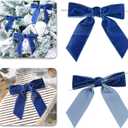Navy Blue Velvet Ribbon Christmas Bow 5 Inch Premade Blue Bows for Christmas Tree Hanging Decorations Gift Wrapping Wreaths Crafts Outdoor Indoor Home Decor Wedding, Pack of 12