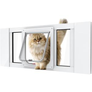 Aluminum Cat Door for Windows - Adjustable to Fit Window Width 24"-28", Quick-Fit Cat Door Window Insert, Magnetic Suction Design, Perfect for Cats (White Tall)