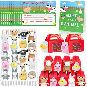 63 Pcs Farm Animal Party Favors Include 20 Mini Stuffed Animals 20 Foldable Farm Boxes 20 Adoption Card 1 Adopt Sign 2 Fence for Adopt a Farm Animal Adopt a Pet Party Favors